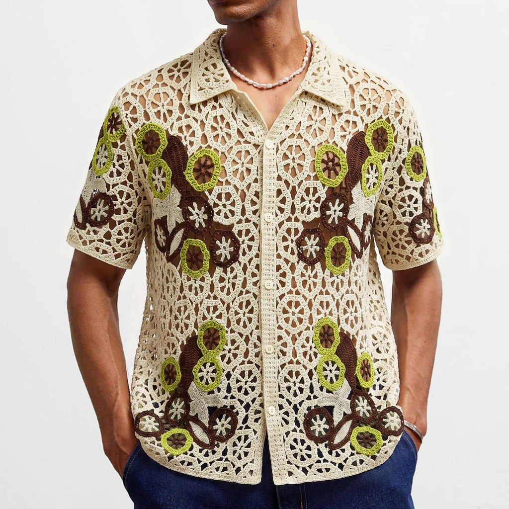 Kurzarm-Häkelspitze Stricktop für Herren – Bild 4 | LuxeStyle