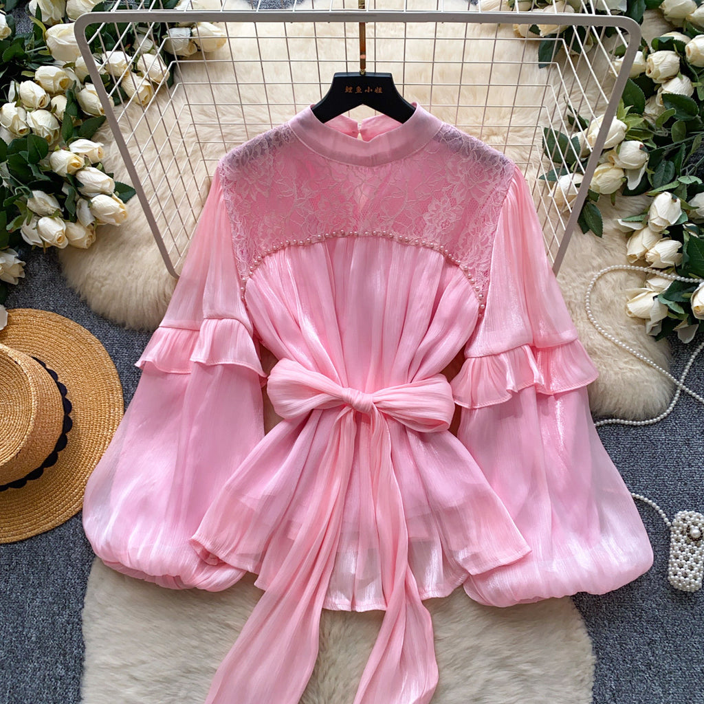 Damen Langarm-Bluse mit Schleife