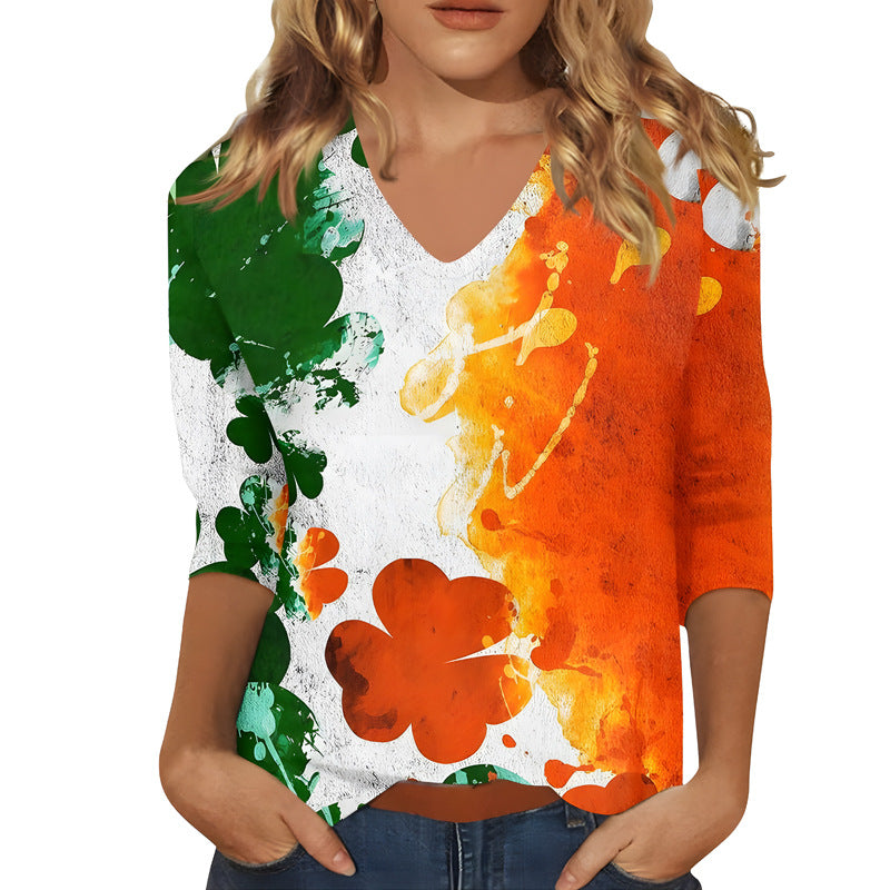 V-Ausschnitt Langarmshirt mit Print