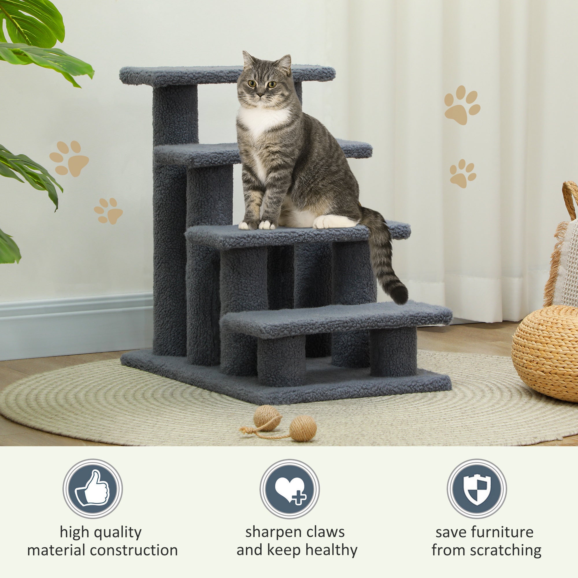 Kratzbaum-Treppe für Katzen, 4 Stufen, Grau