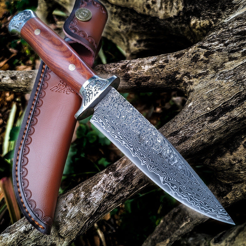Damast Survival-Messer mit Lederscheide – Ansicht 4