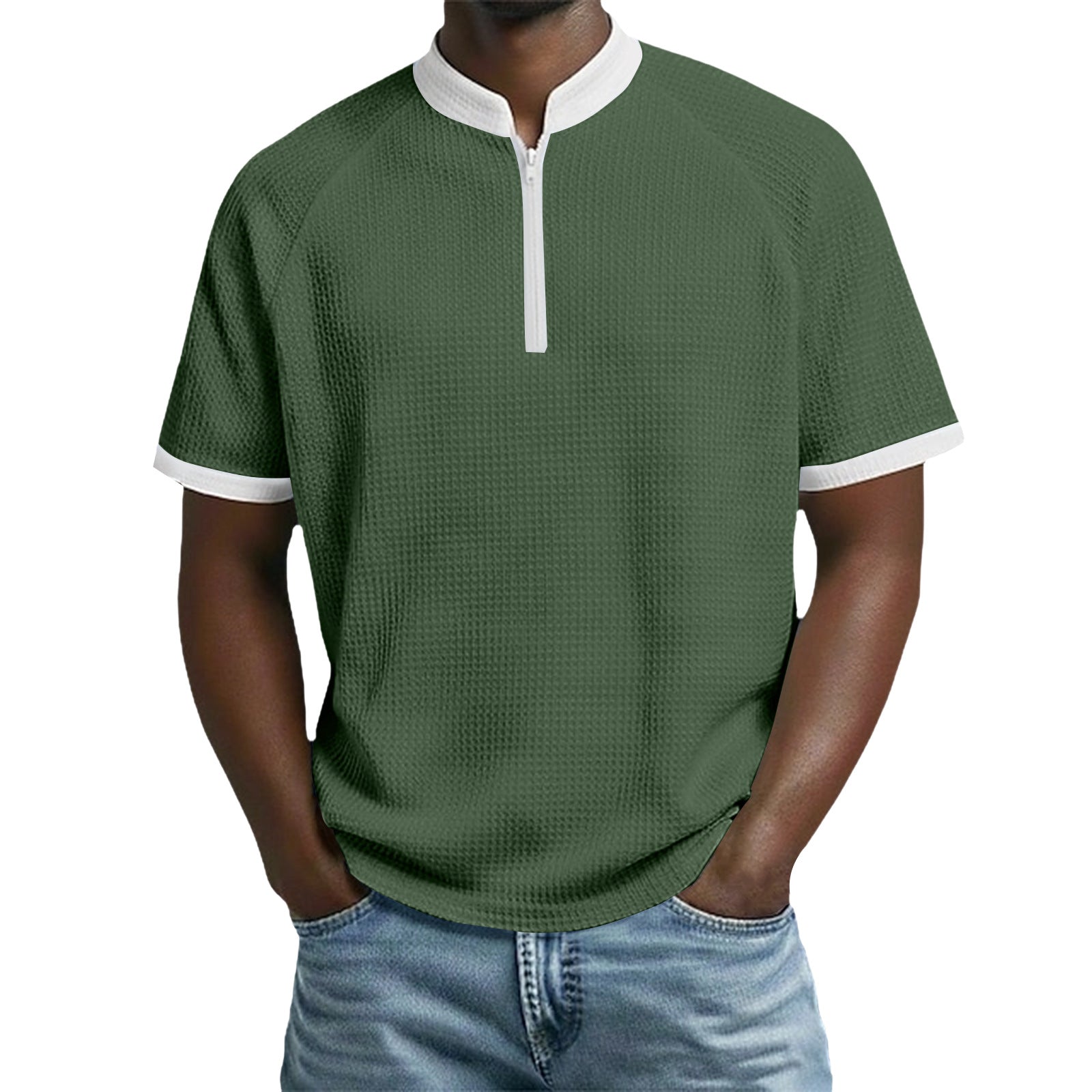 Herren-Polo mit Standkragen und Kontrastfarben