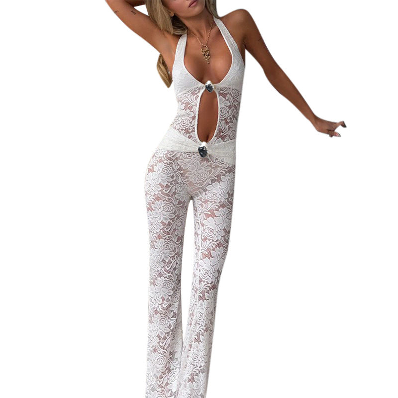 Damen Jumpsuit mit Spitze und Rückenausschnitt