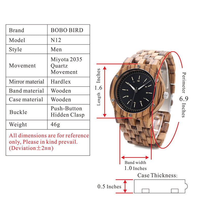 Holzzeigerstil Quarzuhr Armband