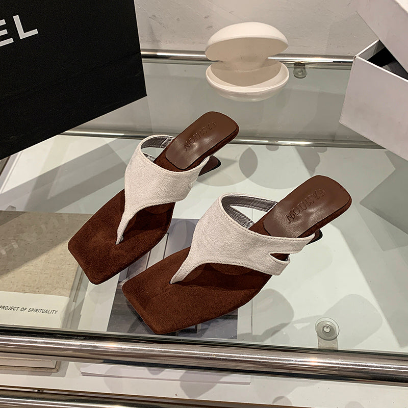 Elegante Square Toe Thong Sandalen