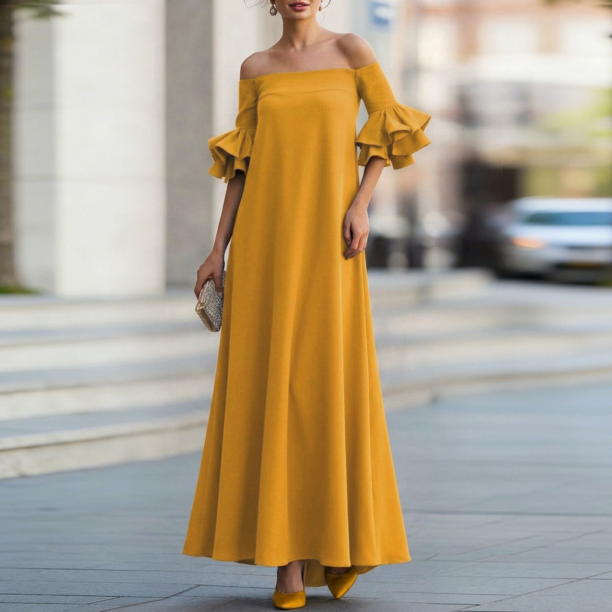 Maxi Kleid abnehmend mit Schleifen-Detail