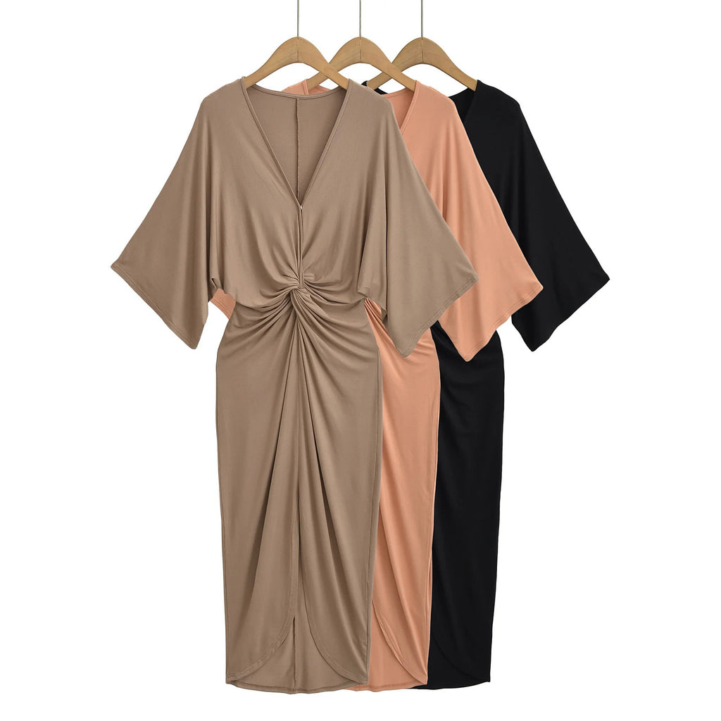 Bauchbetonte Batwing-Ärmel-Kleid in Salmon – Bild 3 | LuxeStyle