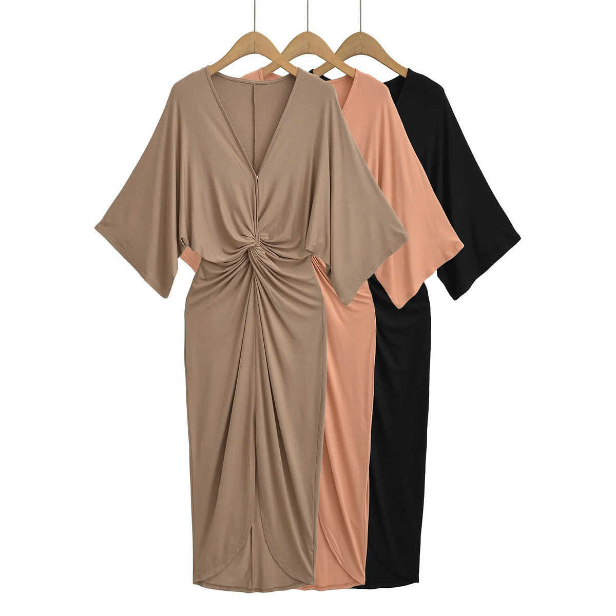 Bauchbetonte Batwing-Ärmel-Kleid in Salmon – Bild 3 | LuxeStyle