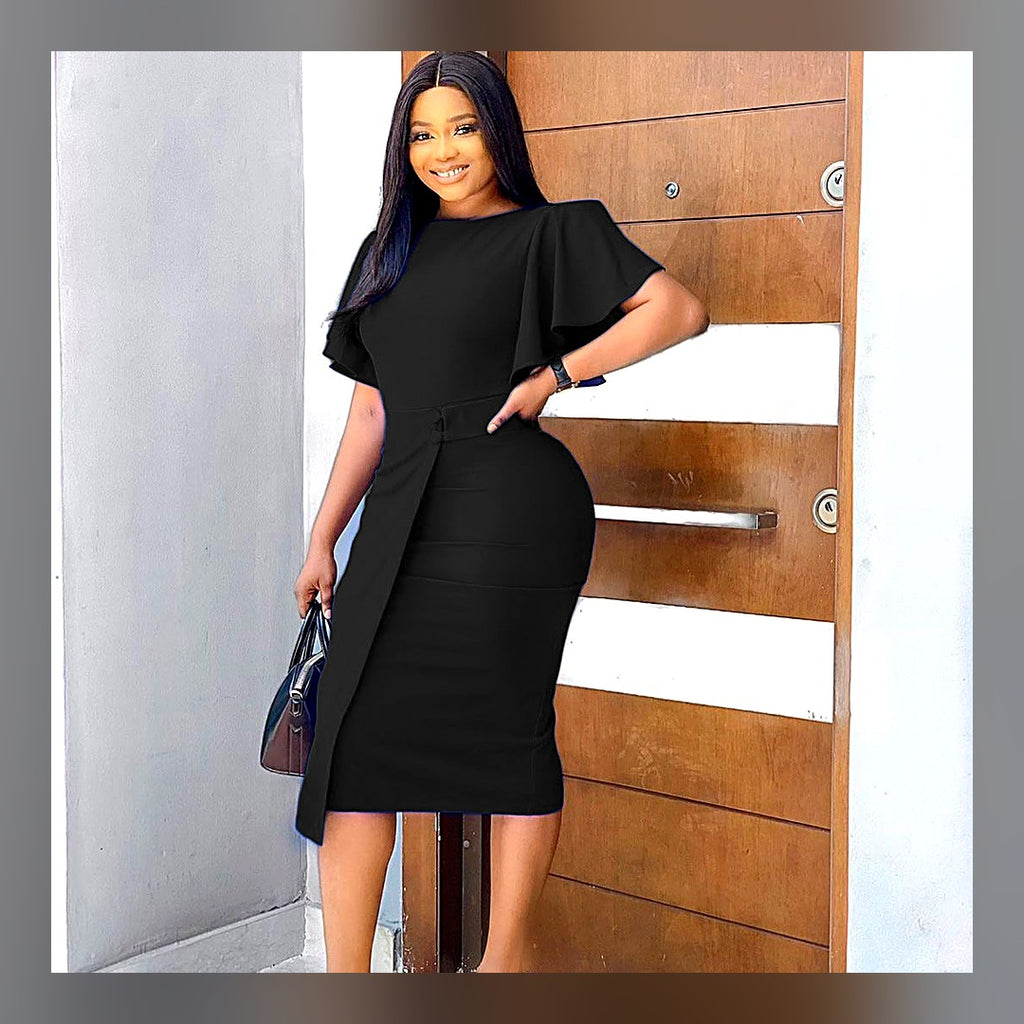 LuxeStyle-Edit · Etuikleid «Bureau» · Rüschenärmel & hohe Taille (Damen, S–3XL, 6 Farben)