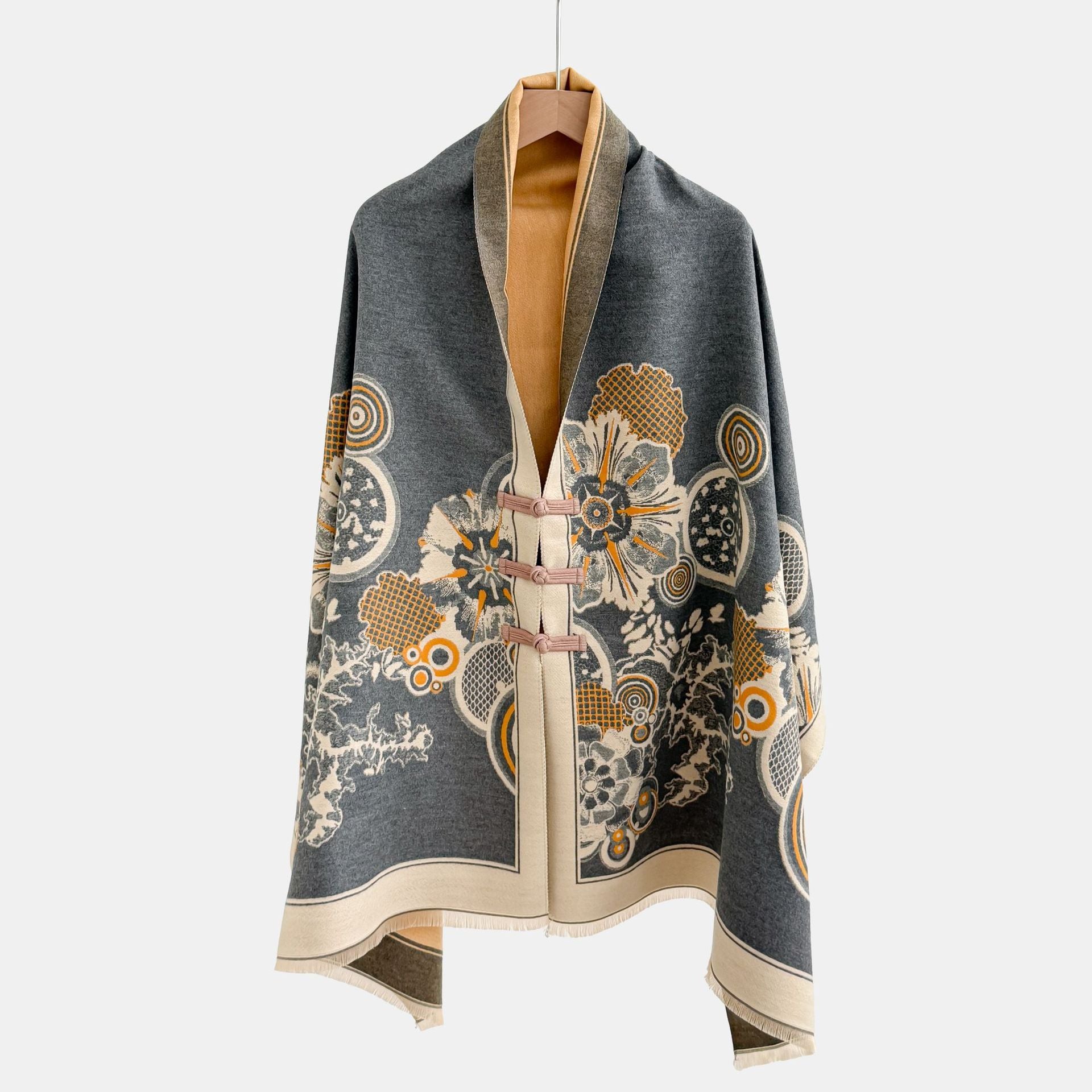 Vintage Jacquard-Schal mit Knopfverschluss