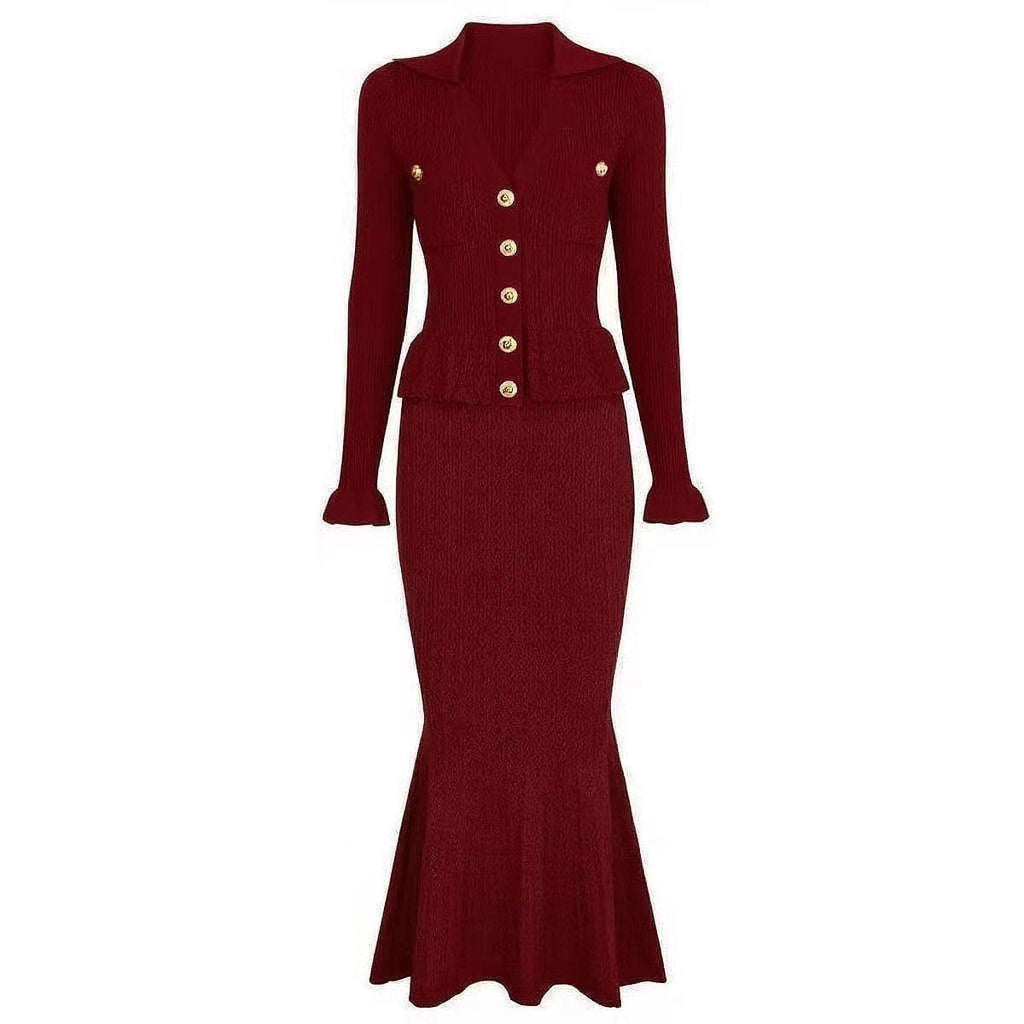 Elegantes Strickkleid mit V-Ausschnitt & Taillengürtel | LuxeStyle
