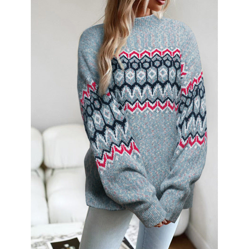 Damen Rollkragenpullover mit Schneeflockenmuster