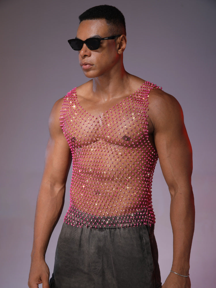 Herren Mesh-Top mit Strass-Steinen – Bild 10 | LuxeStyle
