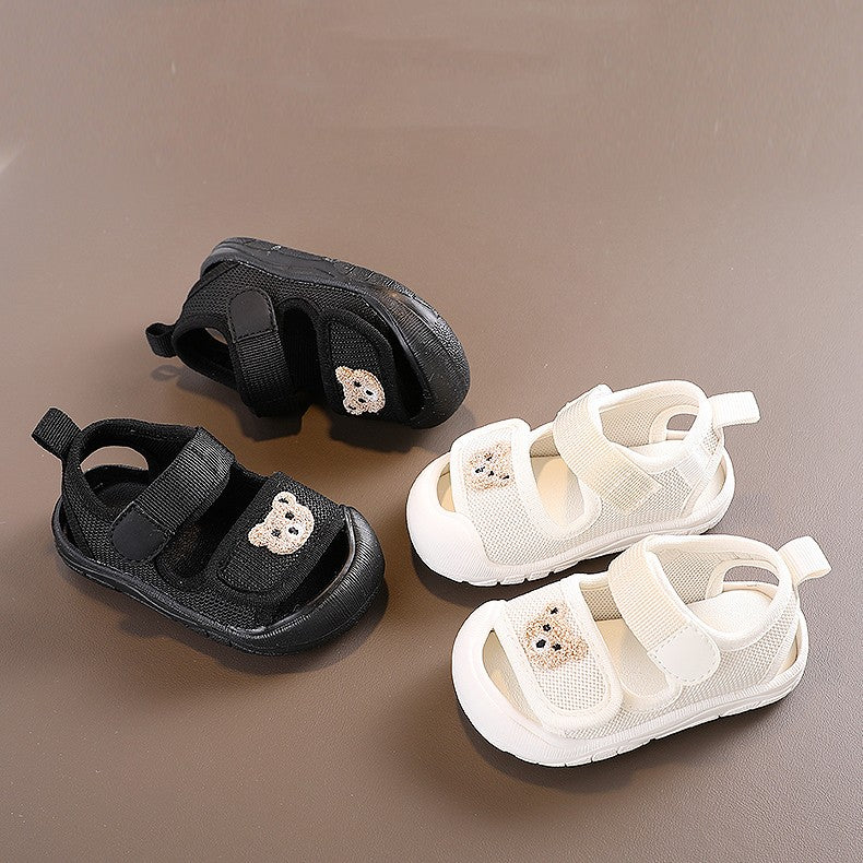 Babyschlappen mit Stickbärchen, weiche Sohle, rutschsicher