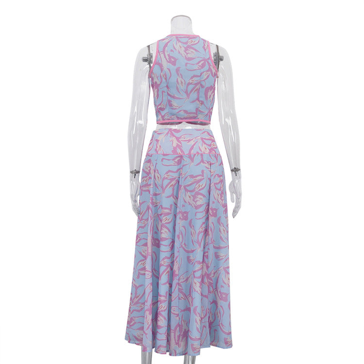 Abstrakter Print Crop-Top & Midi-Rock Set