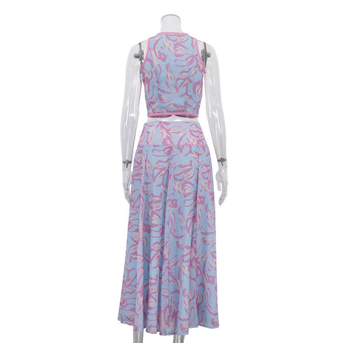 Abstrakter Print Crop-Top & Midi-Rock Set – Ansicht 2