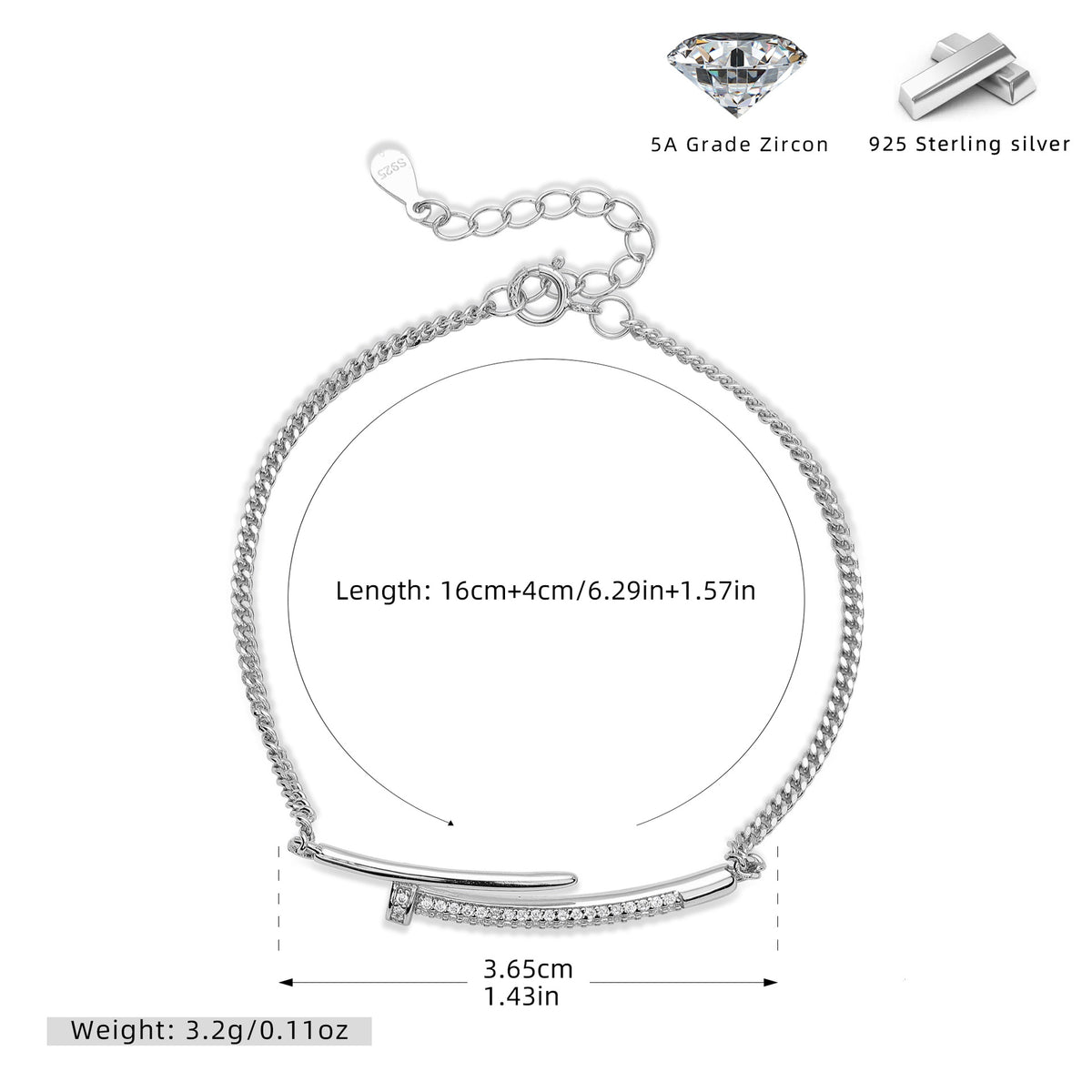 Armband aus 925er Silber mit Zirkonia-Nieten