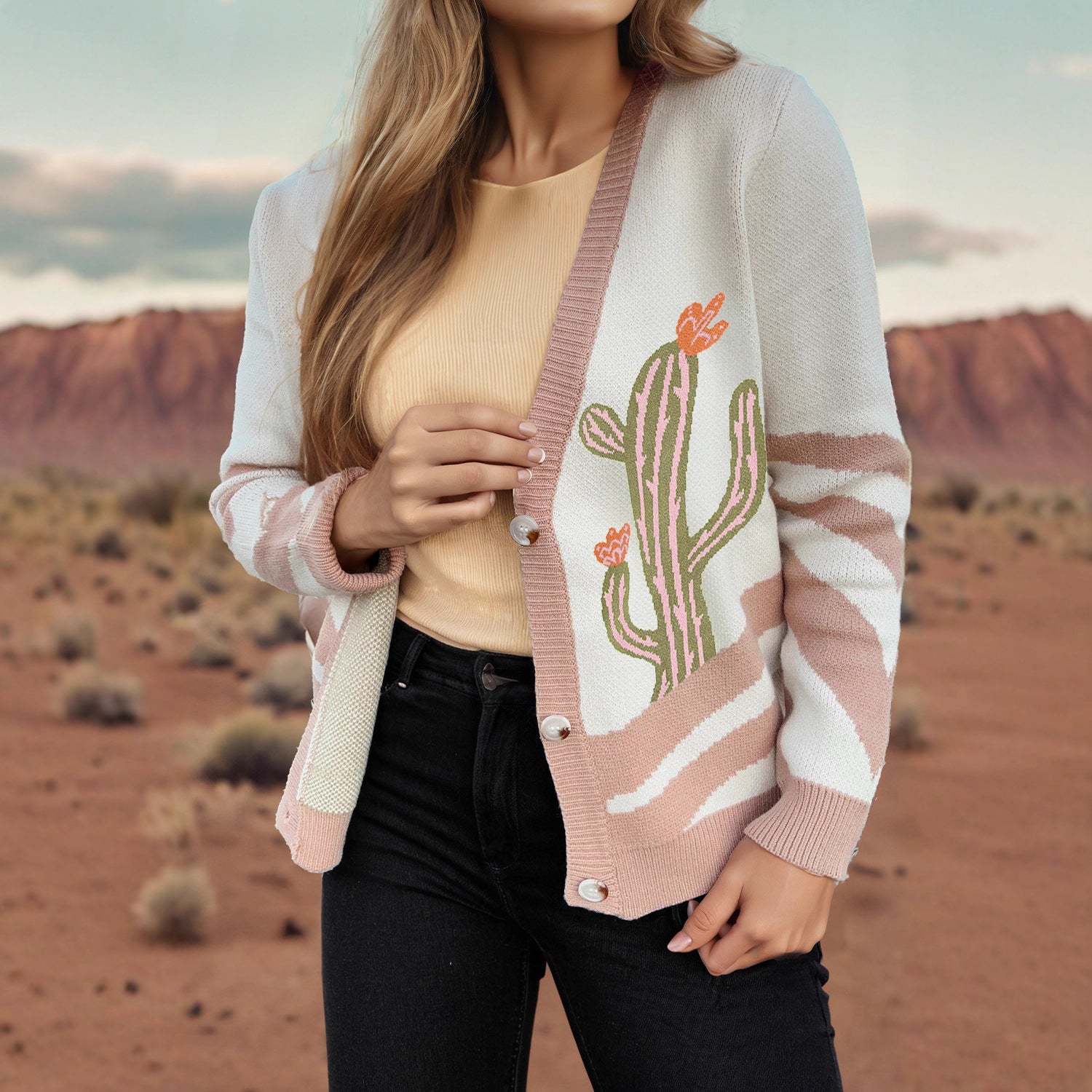 Abstrakter Langarm-Pullover für Damen