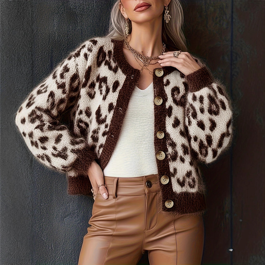 Jacquard Cardigan mit Leo-Print