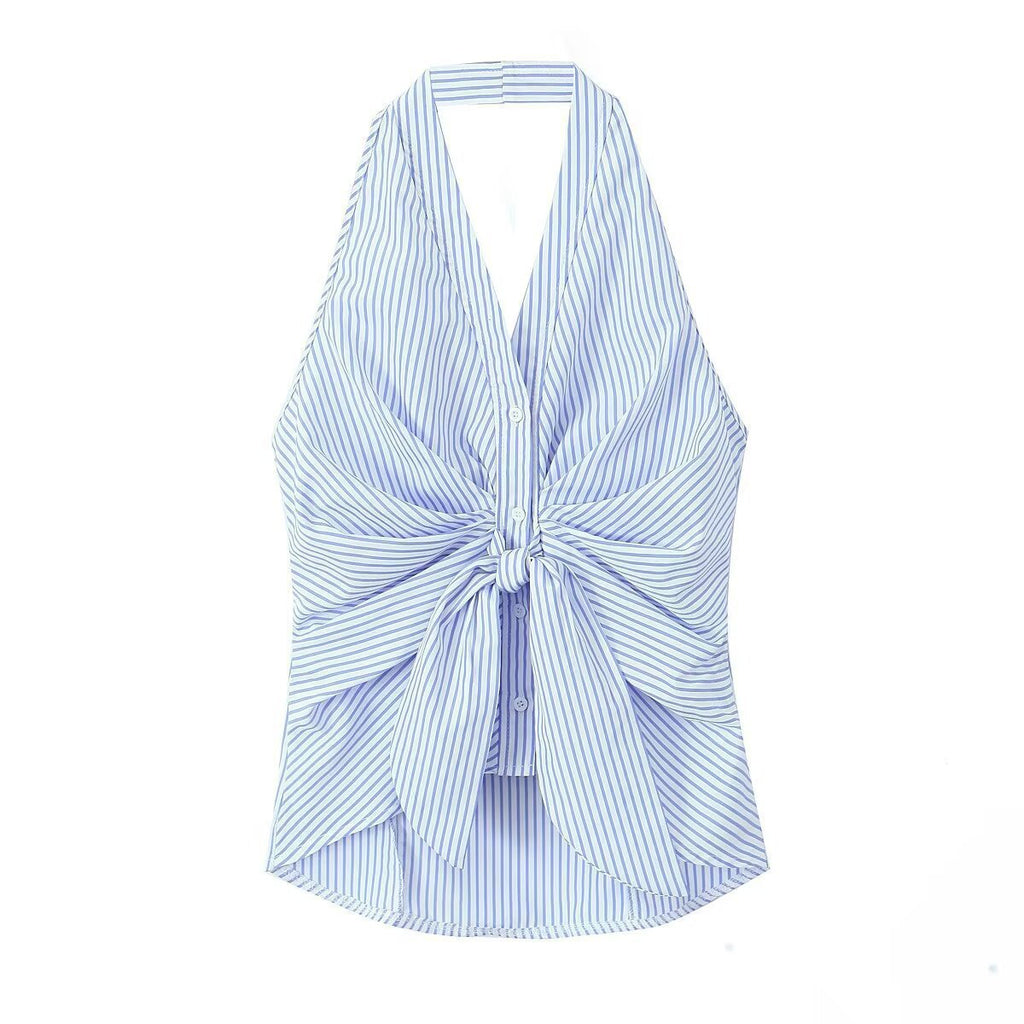 Gestreiftes Halterneck-Top mit Knoten