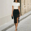 Midi-Rock mit Spitze und asymmetrischem Saum – Bild 6 | LuxeStyle