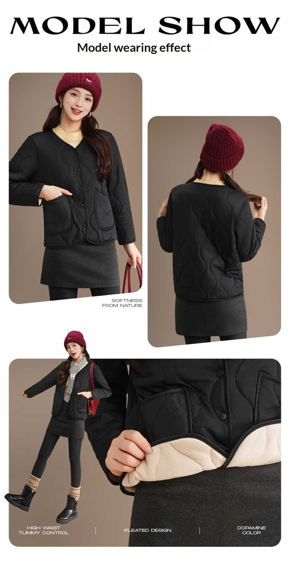 Gepolsterte Langarm-Baumwolljacke mit Rundhals