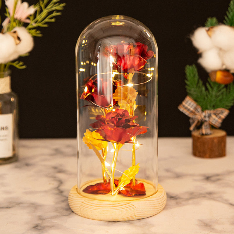 Glasdome mit 3 Goldrosen