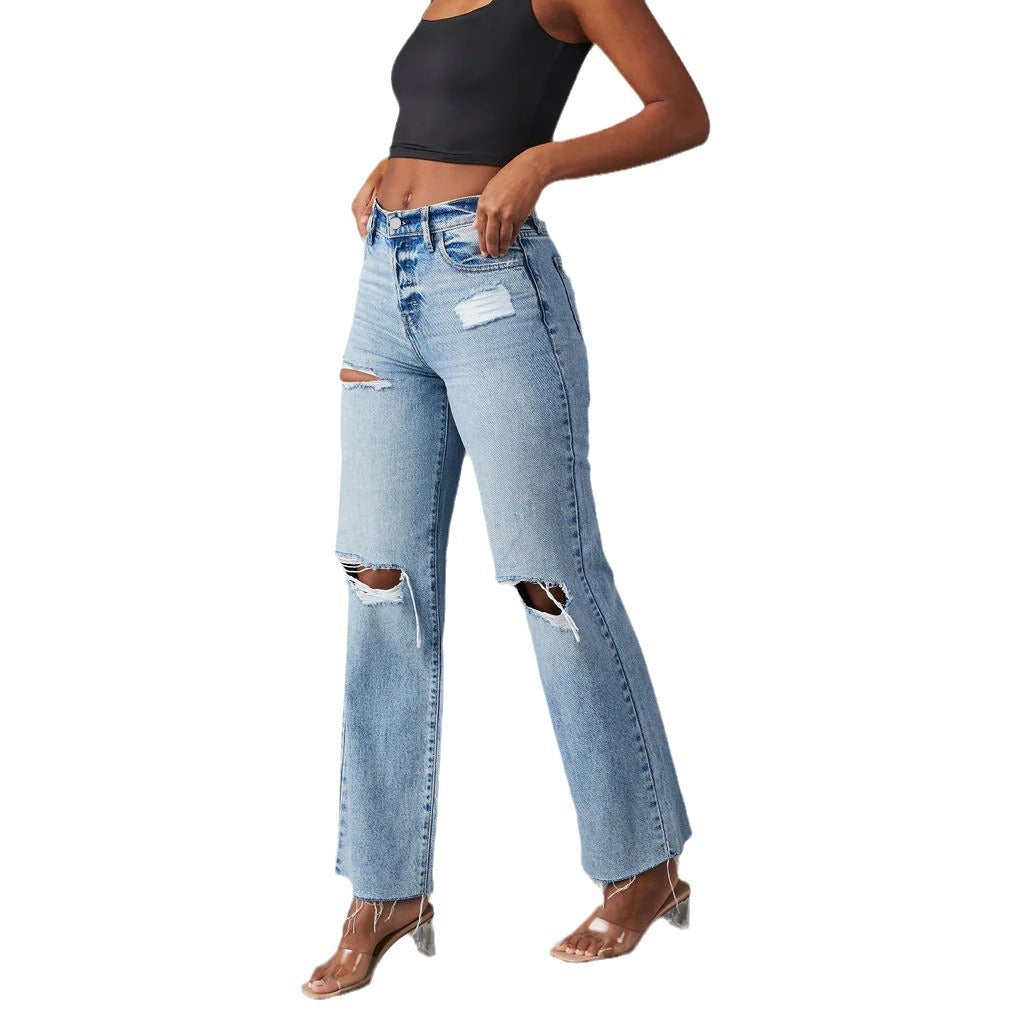 Rissige Denim-Hose mit Sackleiste