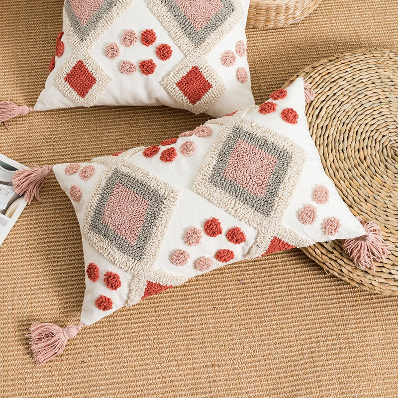 Boho-Kissenbezug mit Stickerei und Quasten – Ansicht 7