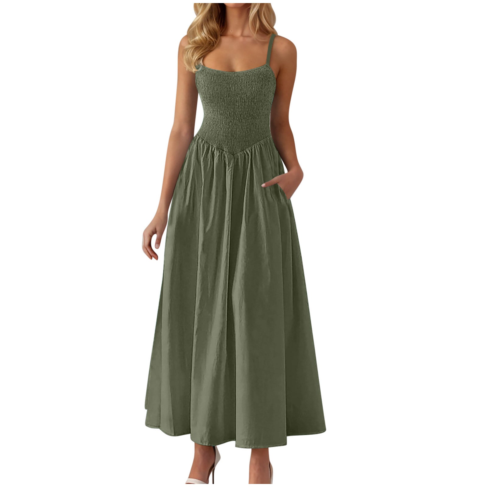 Verstellbares Rüschen-Trägerkleid mit Taschen