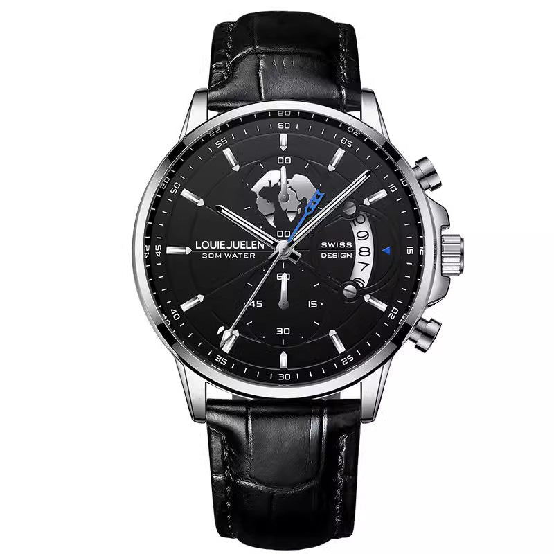 Business Herrenuhr mit Leuchtzeigern und Lederarmband