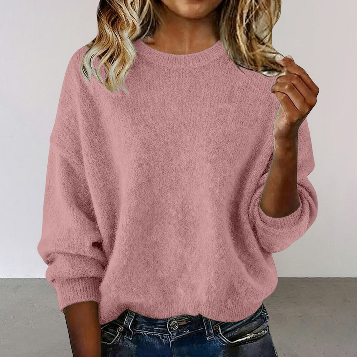 Damen Pullover Rundhals Loose Fit