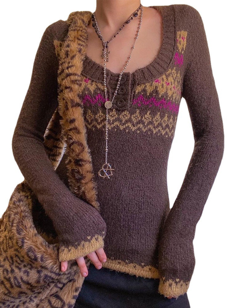 Eleganter Color-Block Strickpullover mit Rundhals