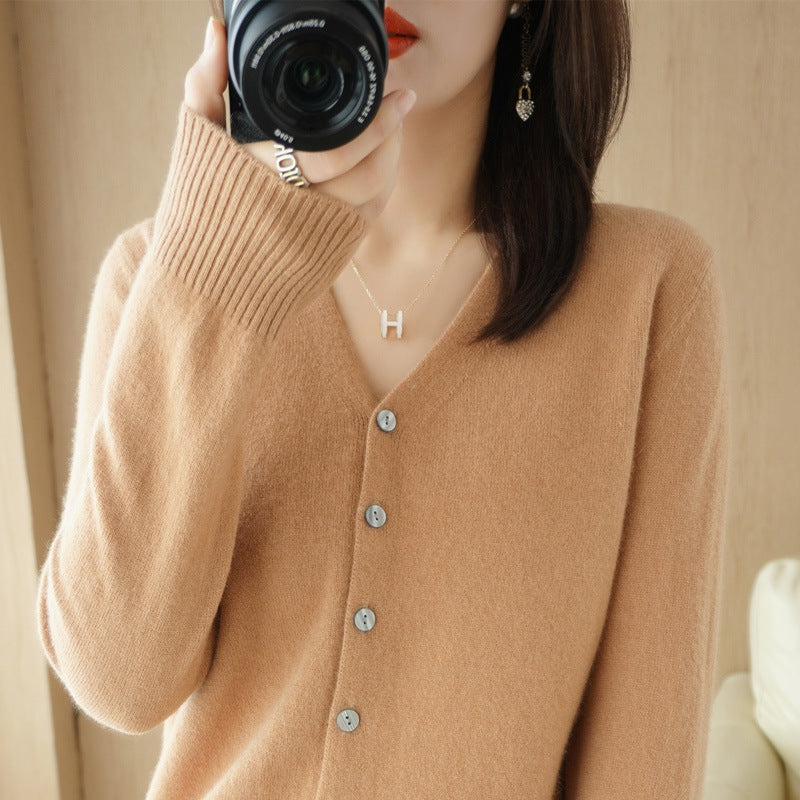V-Ausschnitt Strickjacke Langarm