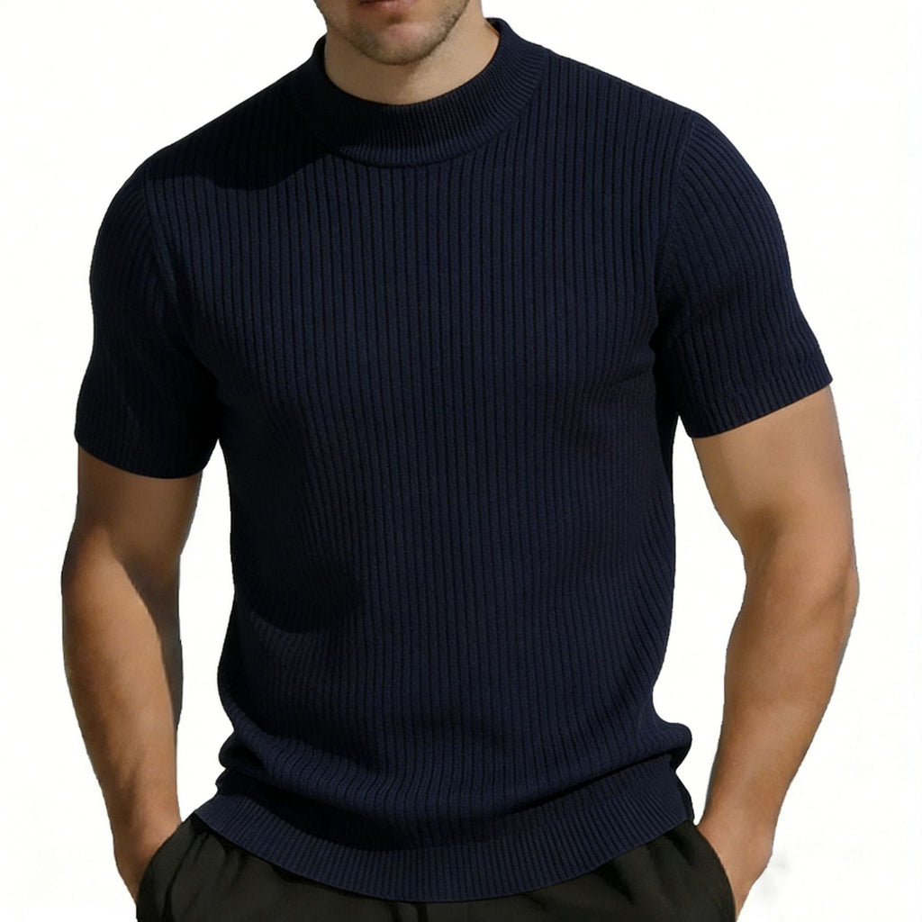 Kurzarm Strick-T-Shirt für Herren mit Mock Neck