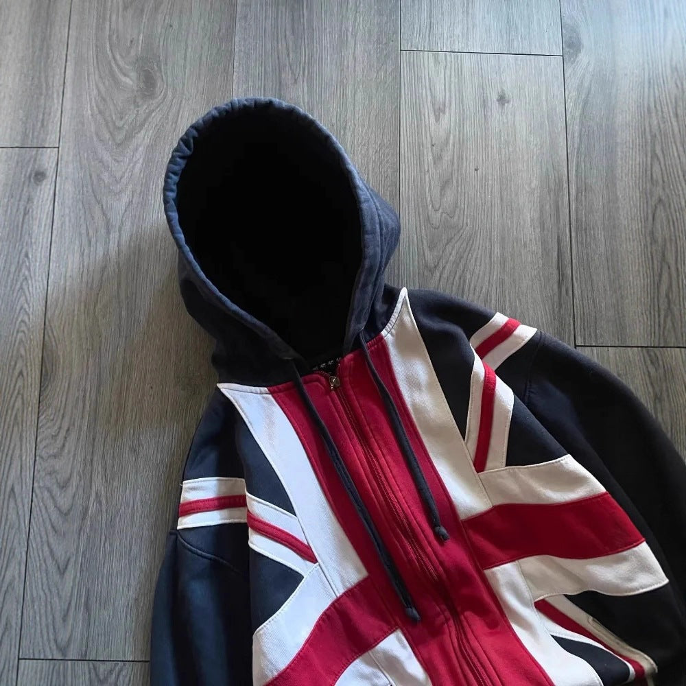 Patchwork Kapuzen Sweatshirt Jacke