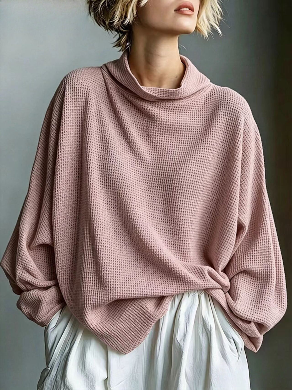 Strickpullover mit Rollkragen und Waffelstruktur