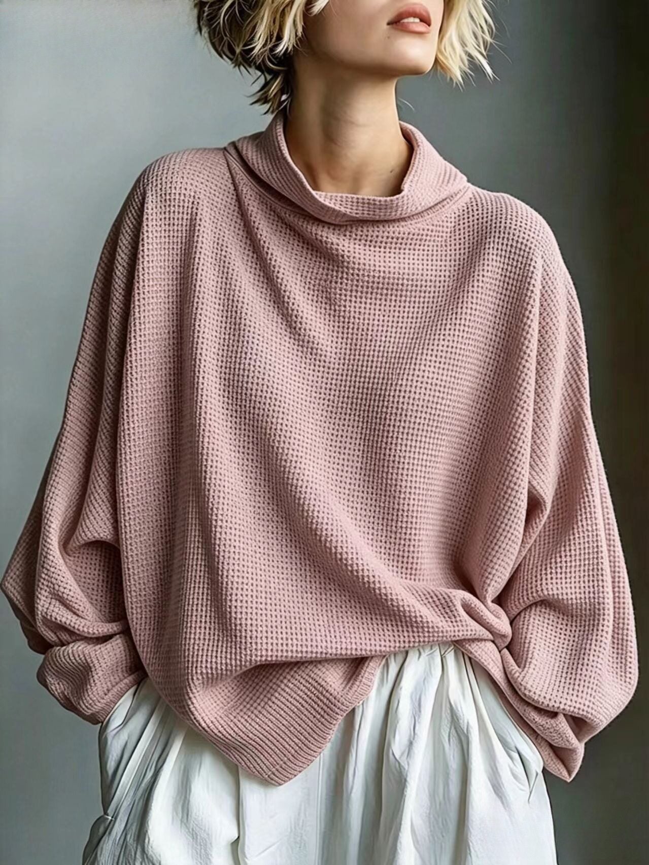Strickpullover mit Rollkragen und Waffelstruktur