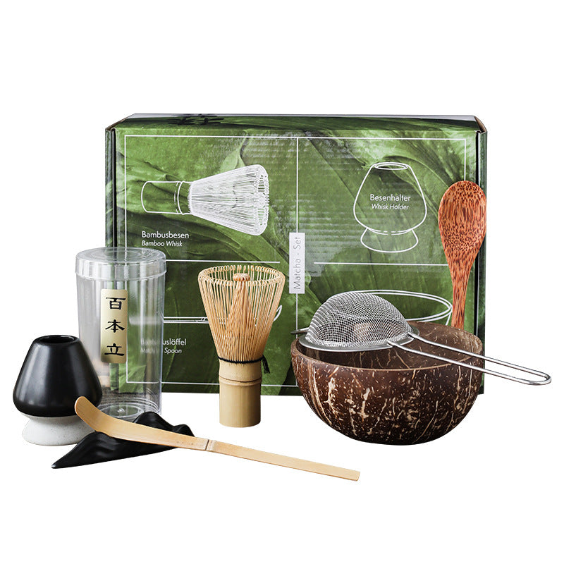 Kokosnuss Matcha Tee Set mit Eierschläger