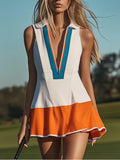 Retro Sporty Mini-Kleid Weiss-Orange Ärmellos – Bild 7 | LuxeStyle