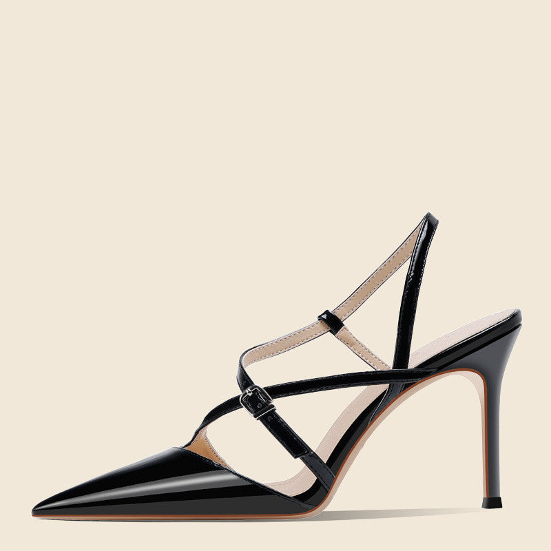 Einfarbige High-Heel-Sandalen aus Mikrofaser-Leder – Bild 12 | LuxeStyle