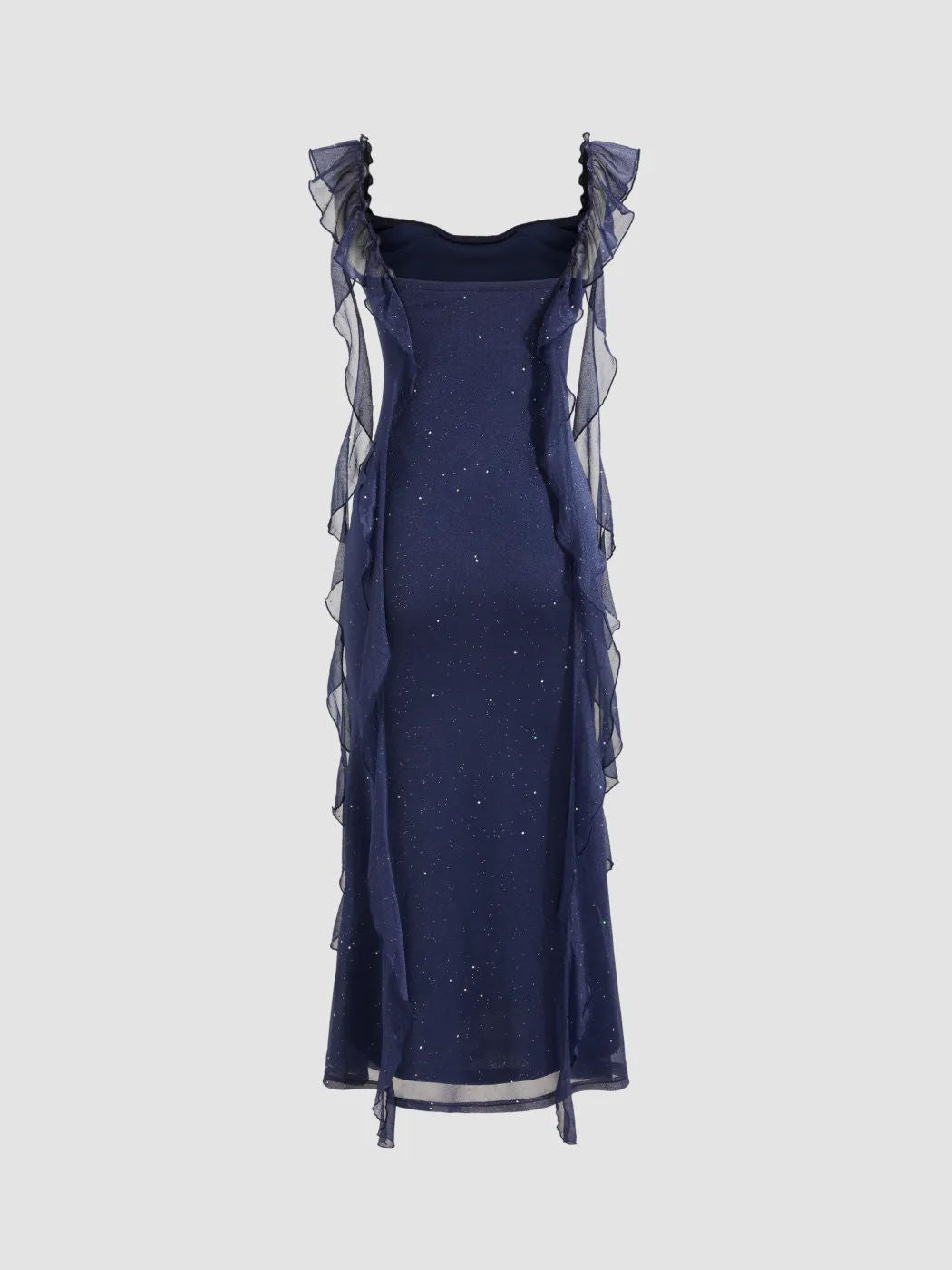 Pailletten Mesh Maxikleid mit Rüschen