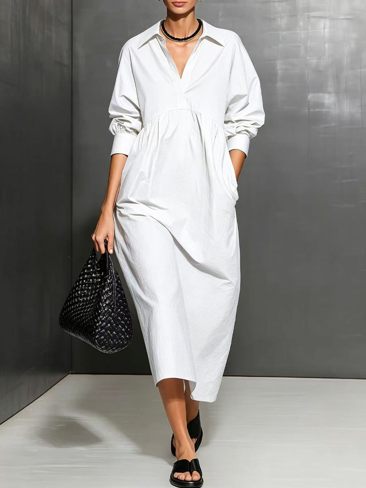 Lässiges Langarm-Hemdblusenkleid – Bild 3 | LuxeStyle