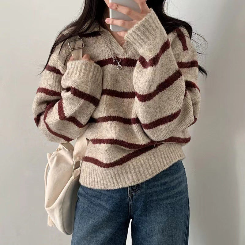 V-Ausschnitt Strickpullover für Damen