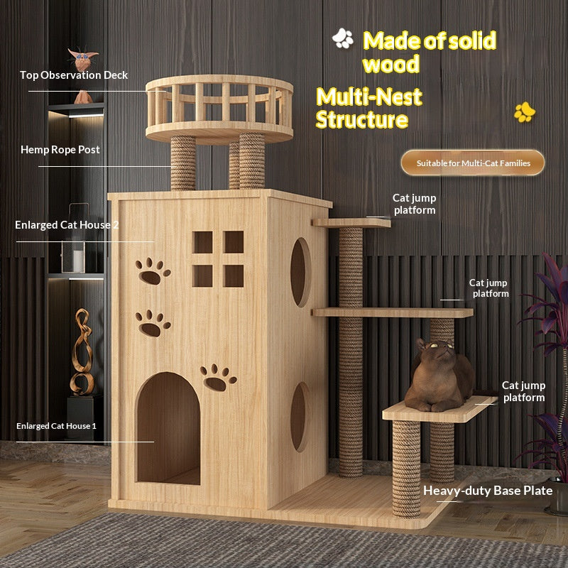 Holz-Katzenbaum mit integriertem Katzenbett