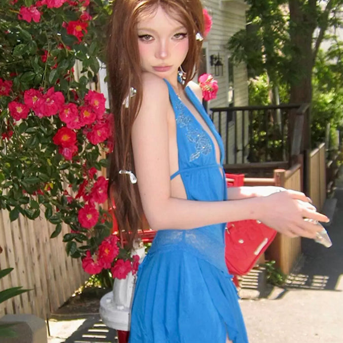 Retro-Spitze Halter-Nacken Rückenfrei Kleid, Sommer, Neues Modell