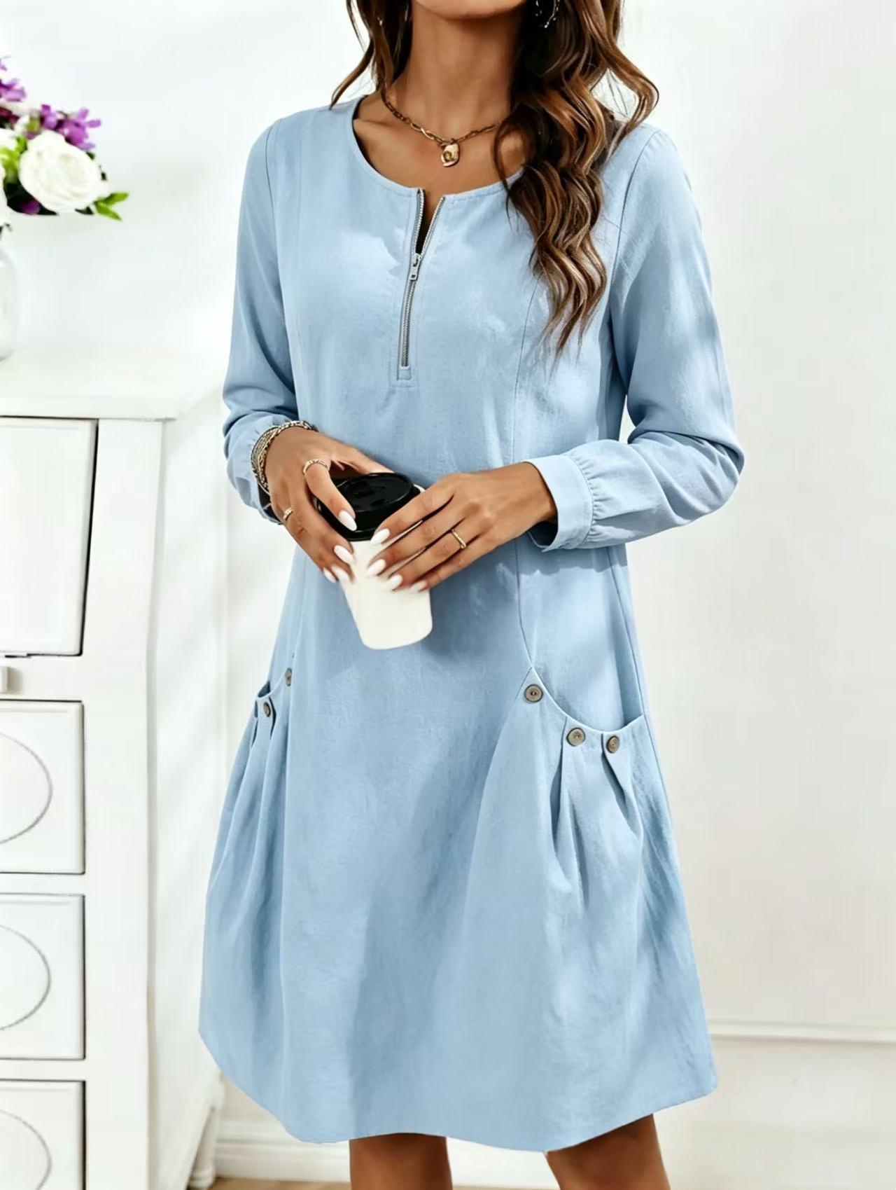 Midilanges Damen-Strickkleid mit halbem Reissverschluss