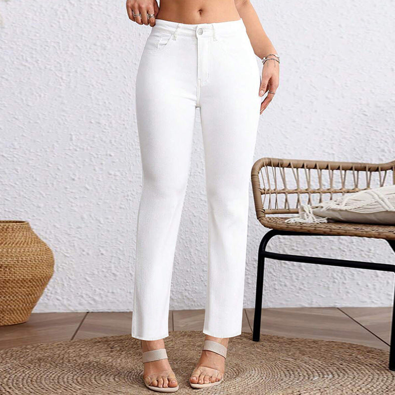Weisse Cropped Jeans mit hoher Elastizität