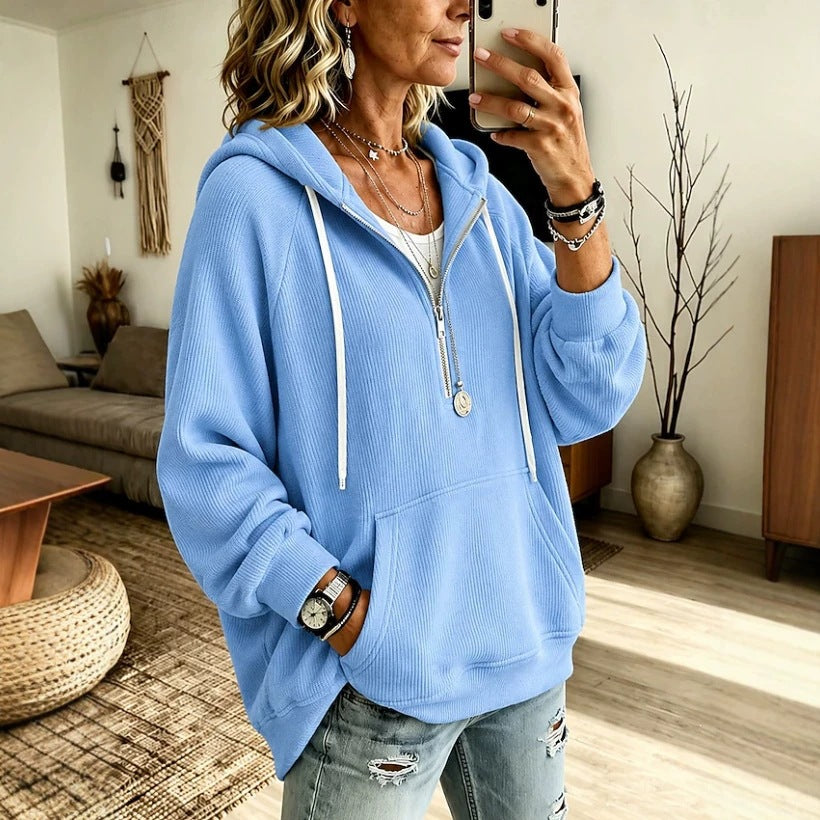 Corduroy Hoodie mit halber Knopfleiste