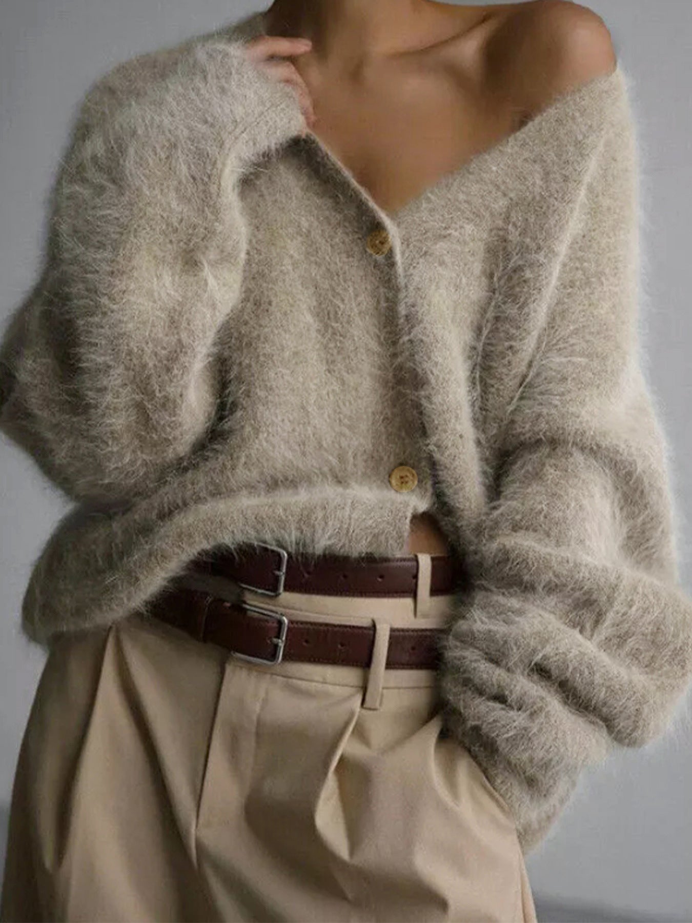 V-Ausschnitt Strick-Cardigan für Herbst und Winter